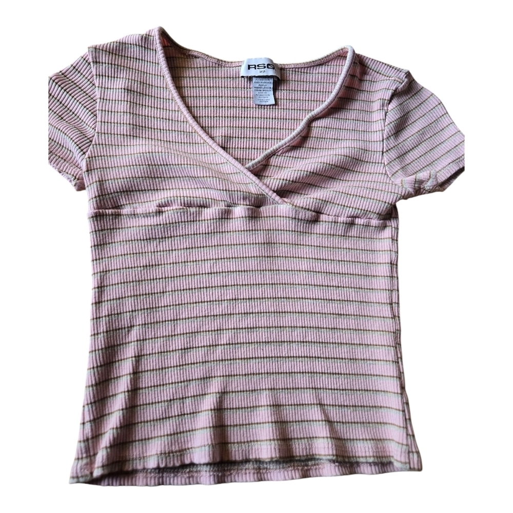 RSQ Pink Fitted Ribbed Short Sleeve Tee